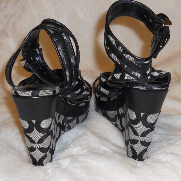 Coach Signature C's 7 1/2 B Maralee Black Platform Wedge Sandals - Picture 6 of 10